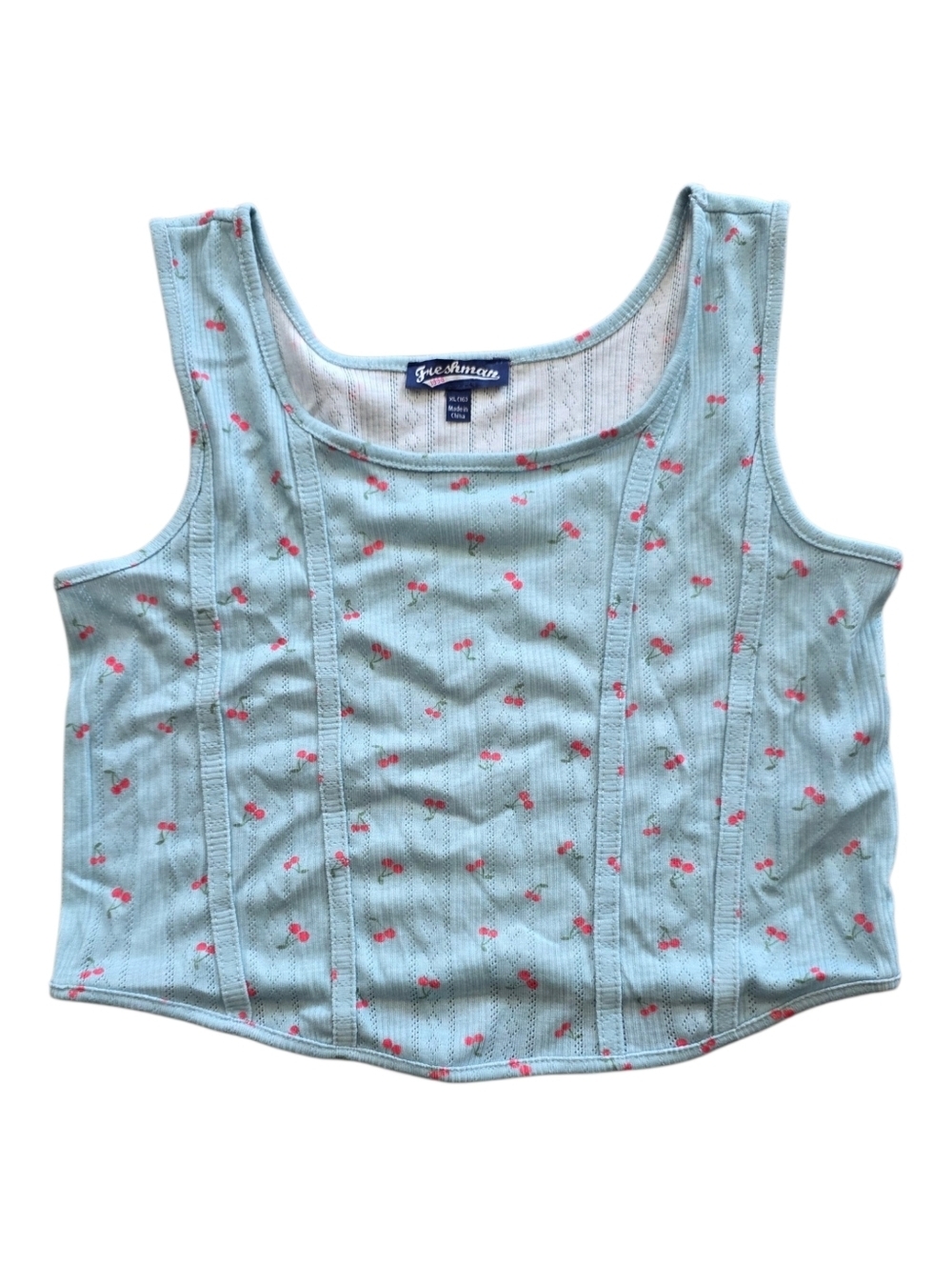 Freshman Mint Green Cherry-Print Ribbed Cropped Tank Top Teen Girl 12-14